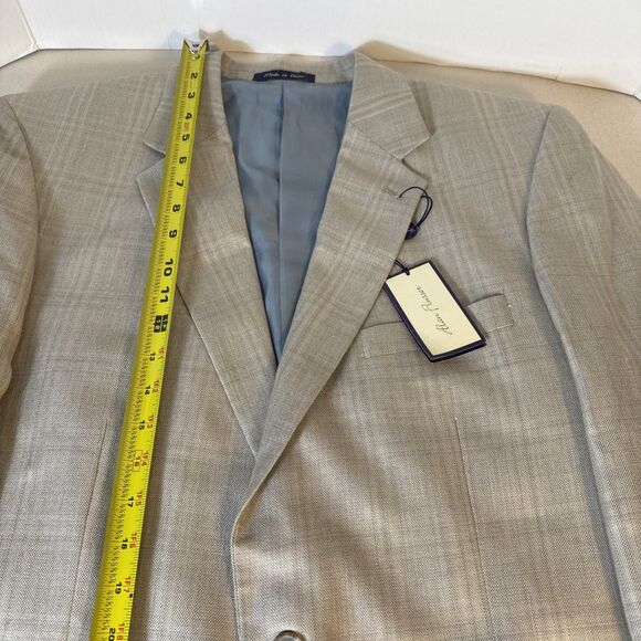 ALAN FLUSSER Beige Subtle Plaid Silk Wool Blazer Jacket Sports Coat Men’s 44L - Picture 7 of 16